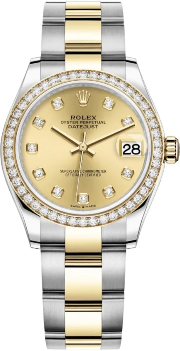 Datejust 31 Stainless Steel and Yellow Gold Champagne Diamond Dial Diamond Bezel Women's Watch M278383RBR-0025