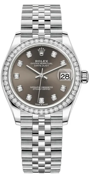 Datejust 31 Stainless Steel and White Gold Dark Grey Diamond Dial Diamond Bezel Women's Watch M278384RBR-0010