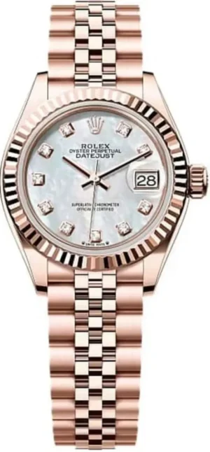 Lady-Datejust 28 Everose Gold White Mother of Pearl Diamond Dial Jubilee Women's Watch M279175-0018