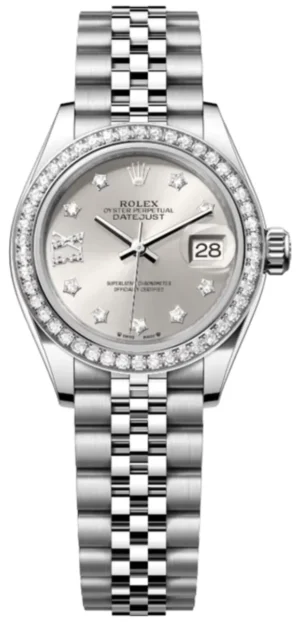 Lady-Datejust 28 Automatic Silver Dial White Gold Diamond Bezel Steel Women's Watch M279384RBR-0021