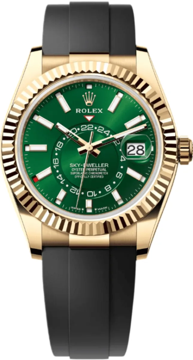 Sky-Dweller Yellow Gold Automatic Green Dial Rubber Strap Men's Watch M336238-0004